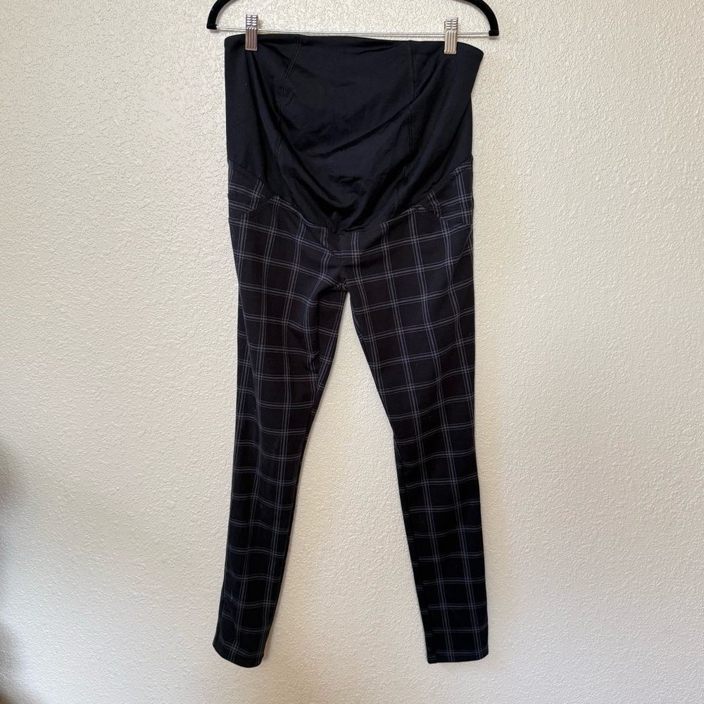 Isabel Maternity Black & Gray Plaid Belly Band Skinny Pull On Pants Size Small